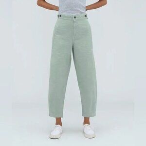 Everlane Linen Fatigue Barrel Pant High Rise Wide Leg Tapered Cargos Sea Glass